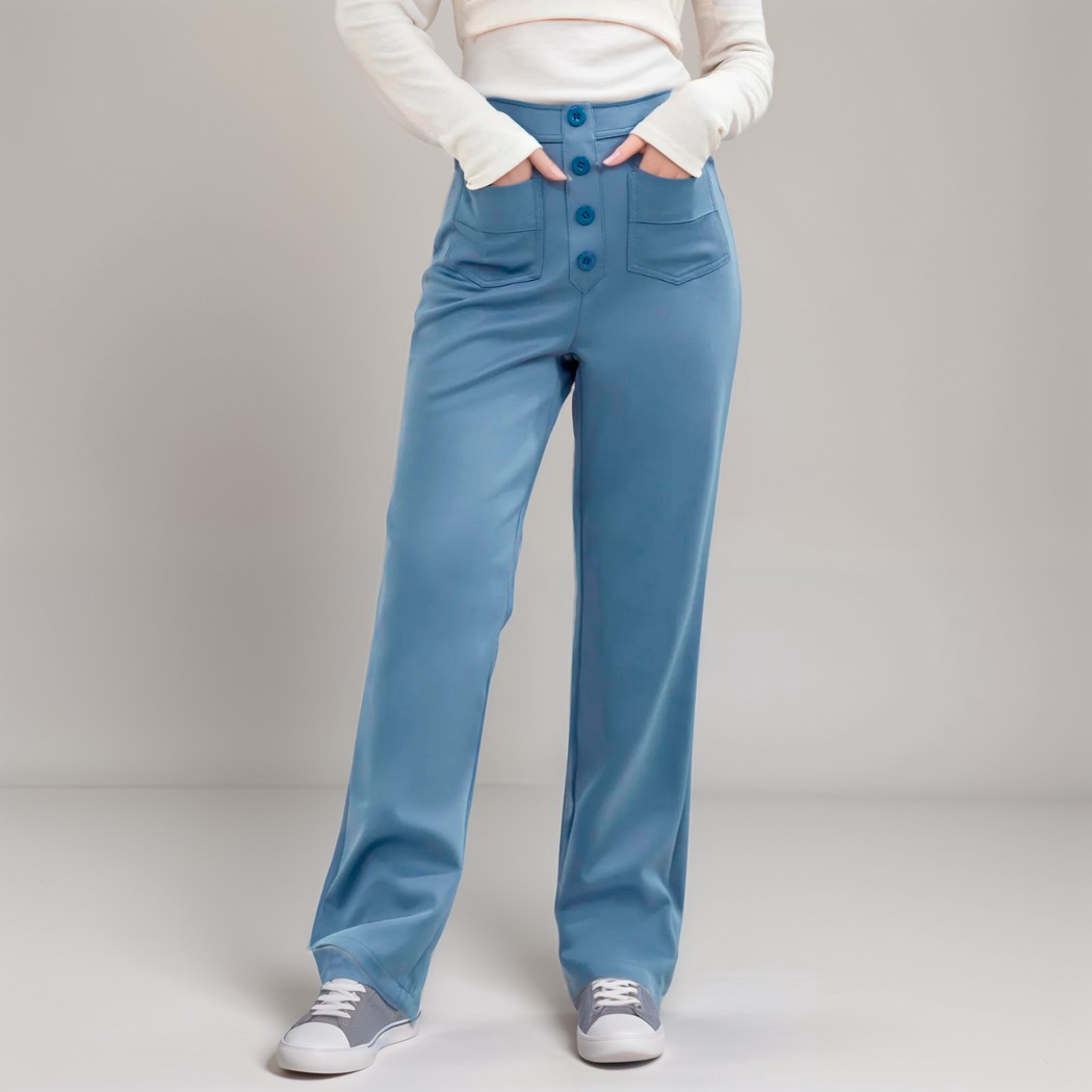 Pantalon Femme Large Taille Haute Tissu Élastique 10