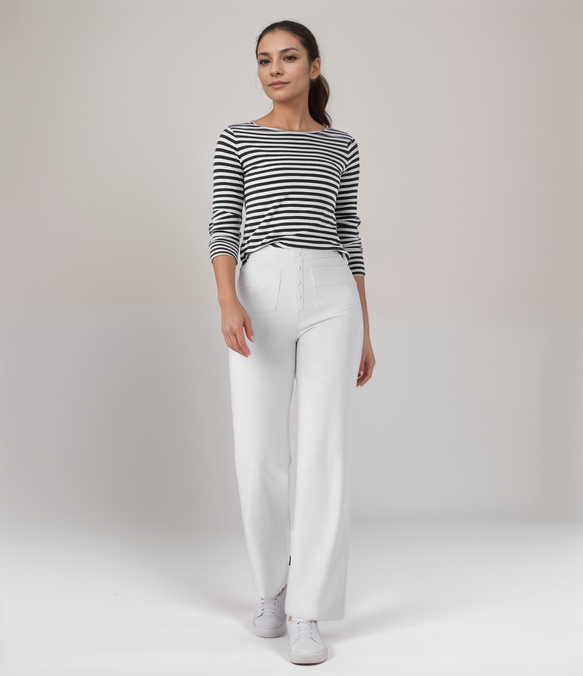 Pantalon Femme Large Taille Haute Tissu Élastique 12