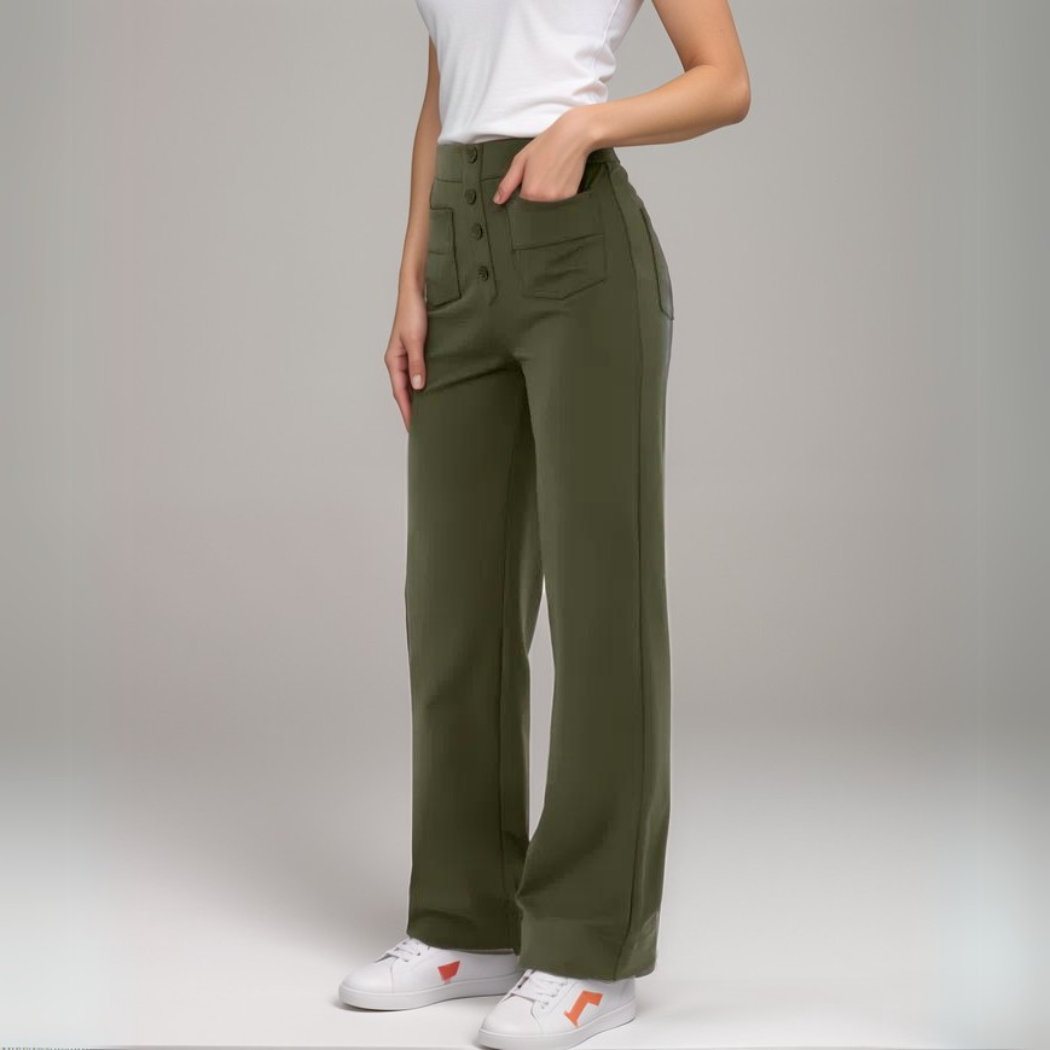 Pantalon Femme Large Taille Haute Tissu Élastique 13