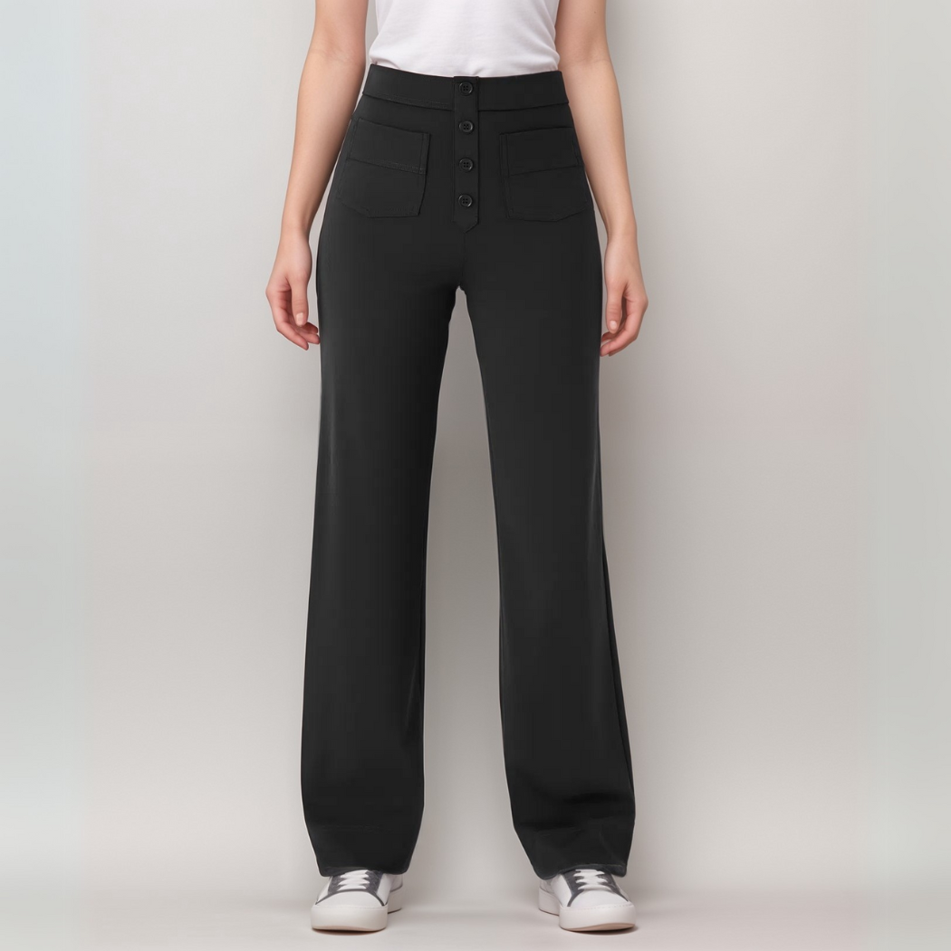Pantalon Femme Large Taille Haute Tissu Élastique 2