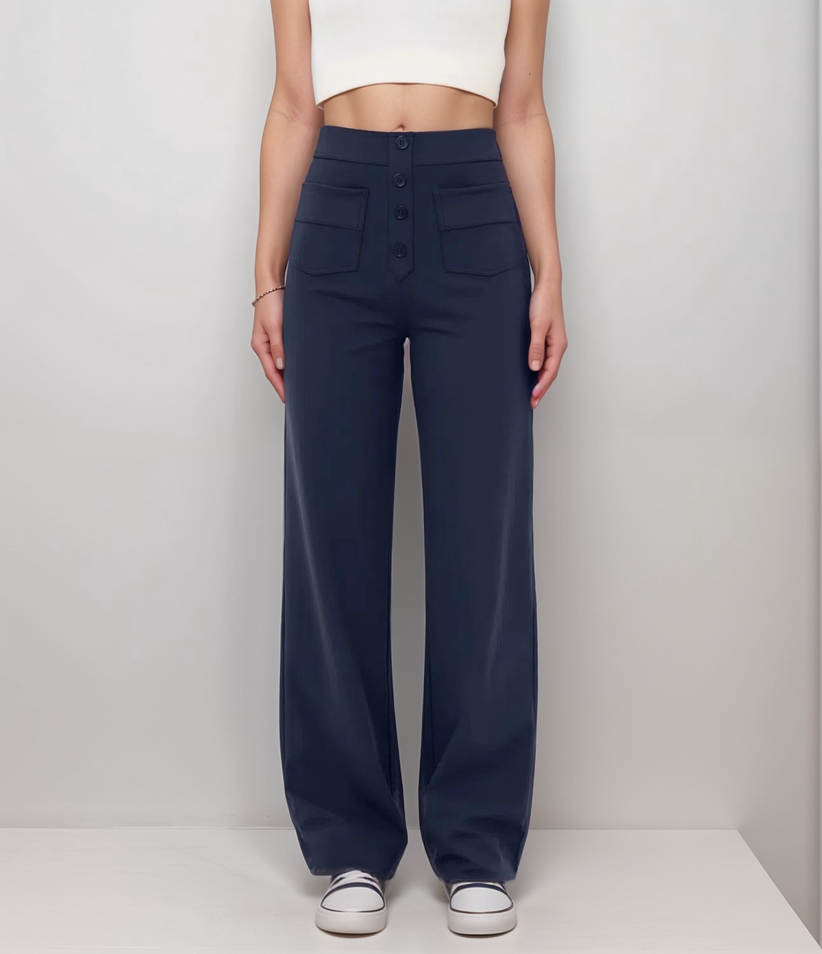 Pantalon Femme Large Taille Haute Tissu Élastique 4