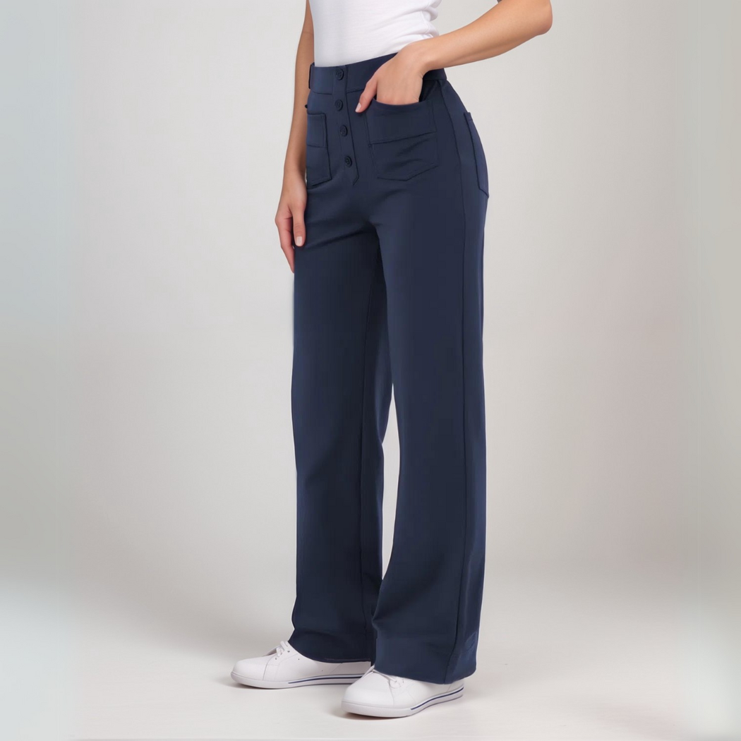 Pantalon Femme Large Taille Haute Tissu Élastique 5