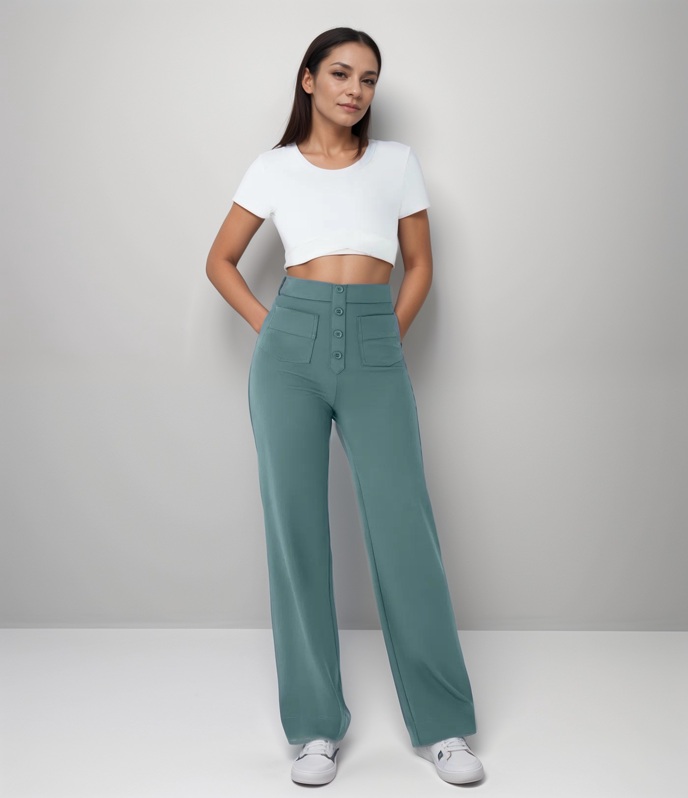 Pantalon Femme Large Taille Haute Tissu Élastique 6