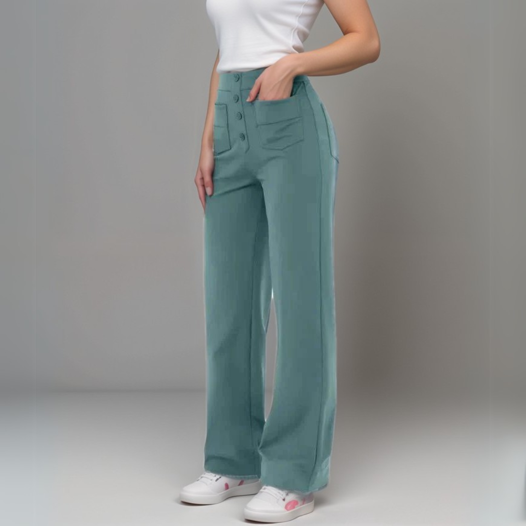 Pantalon Femme Large Taille Haute Tissu Élastique 8