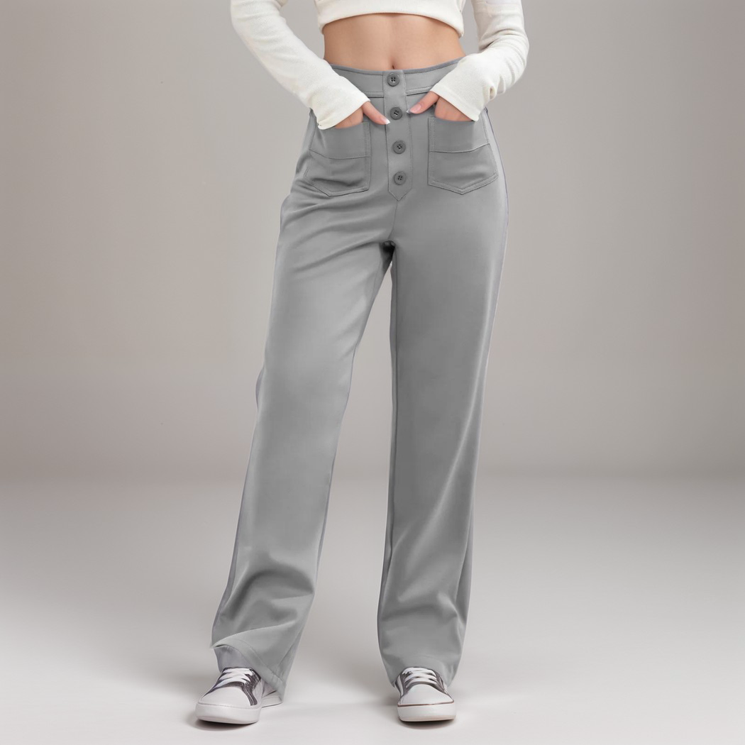 Pantalon Femme Large Taille Haute Tissu Élastique 9