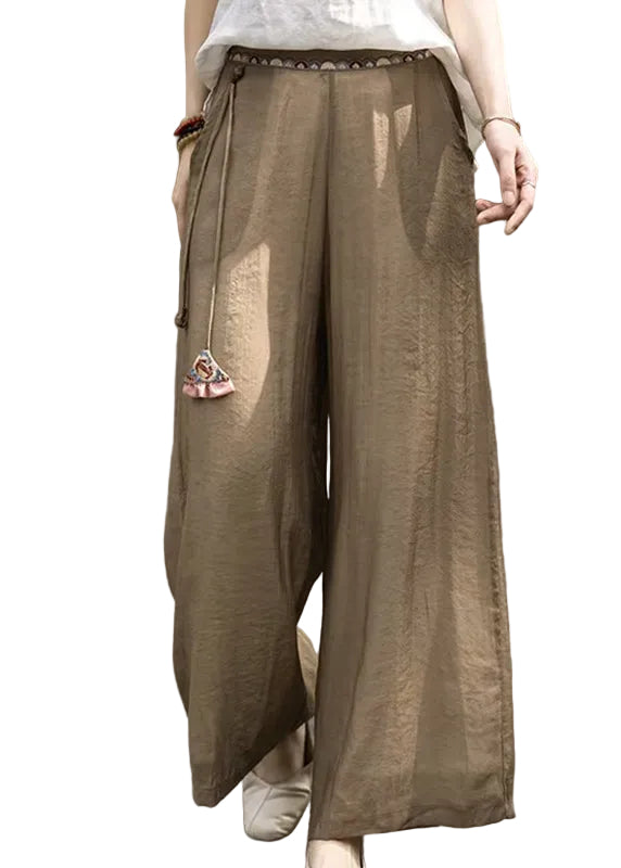 Pantalon Femme Large Vintage avec Détails Brodés et Glands 0