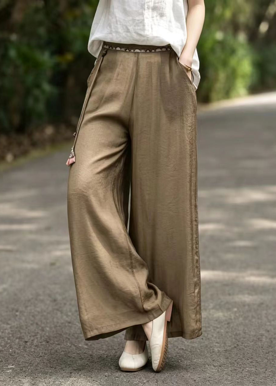 Pantalon Femme Large Vintage avec Détails Brodés et Glands 3