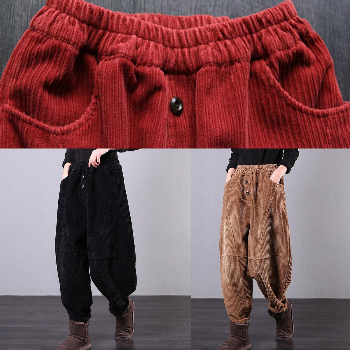 Pantalon Femme Oversize en Velours Côtelé Décontracté 4