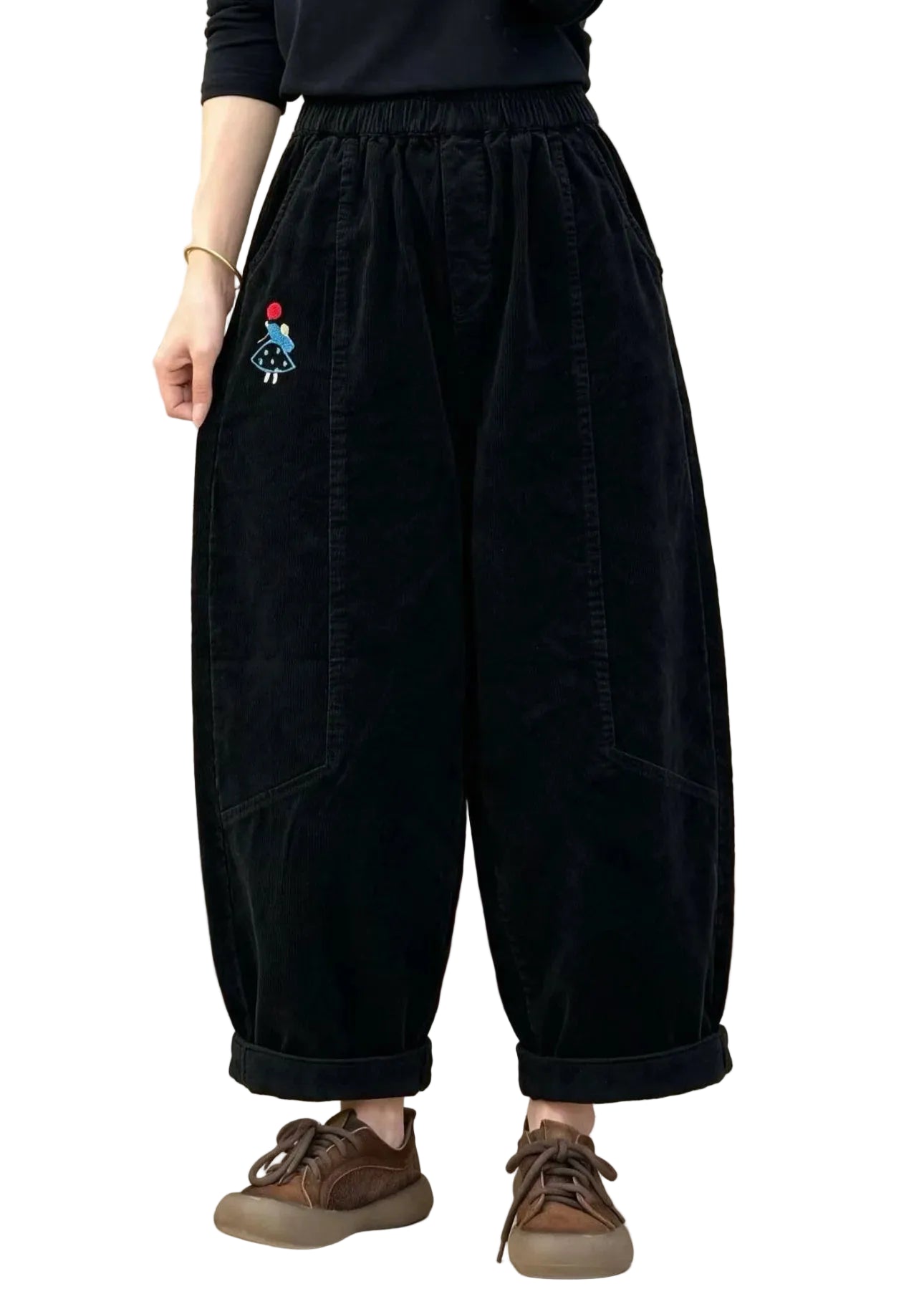 Pantalon Femme Patchwork à Taille Élastique 0