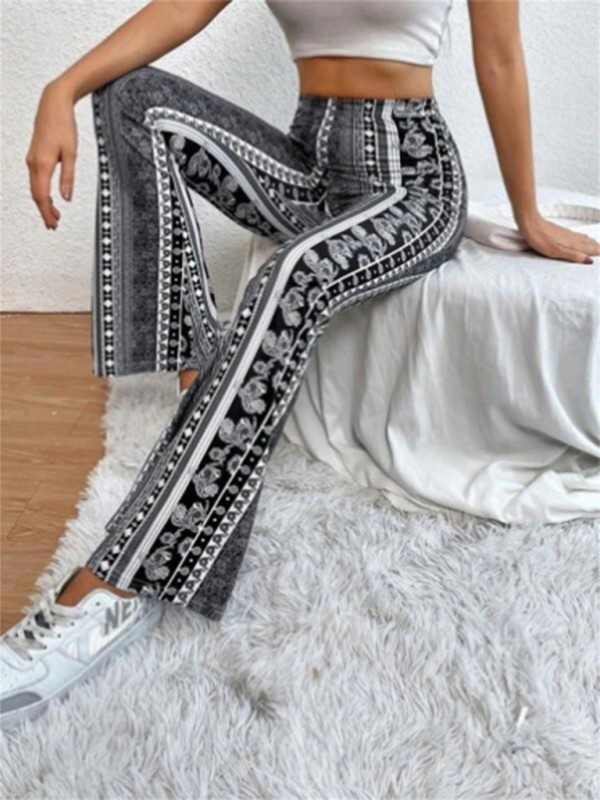 Pantalon Femme Skinny Imprimé Boho en Tricot Élastique 4