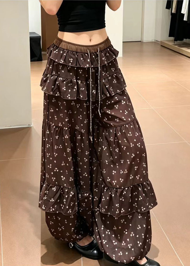 Pantalon Femme Style Lanterne à Volants Imprimé Estival 1