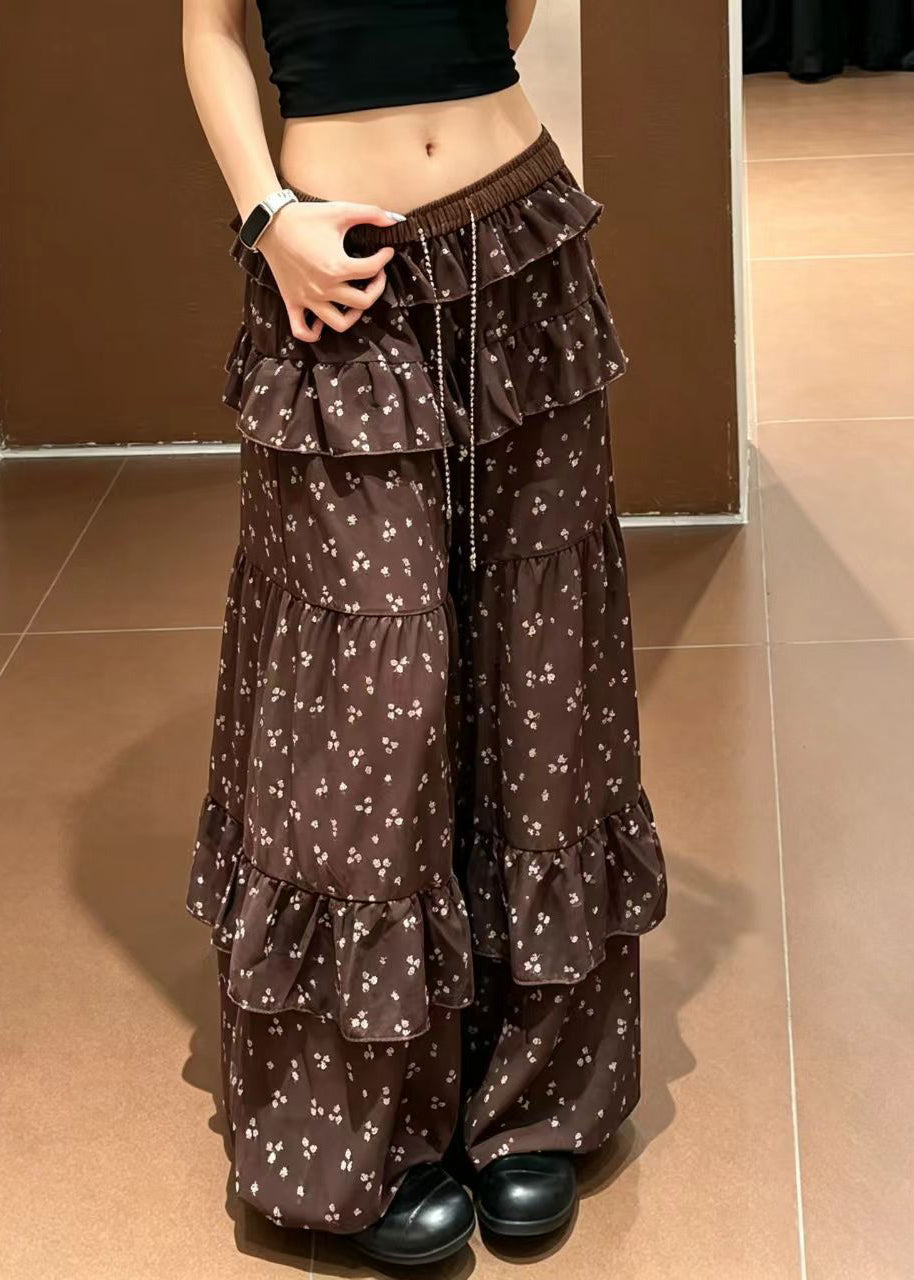 Pantalon Femme Style Lanterne à Volants Imprimé Estival 2