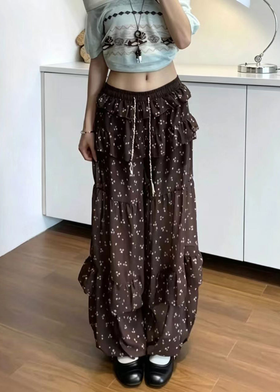 Pantalon Femme Style Lanterne à Volants Imprimé Estival 3
