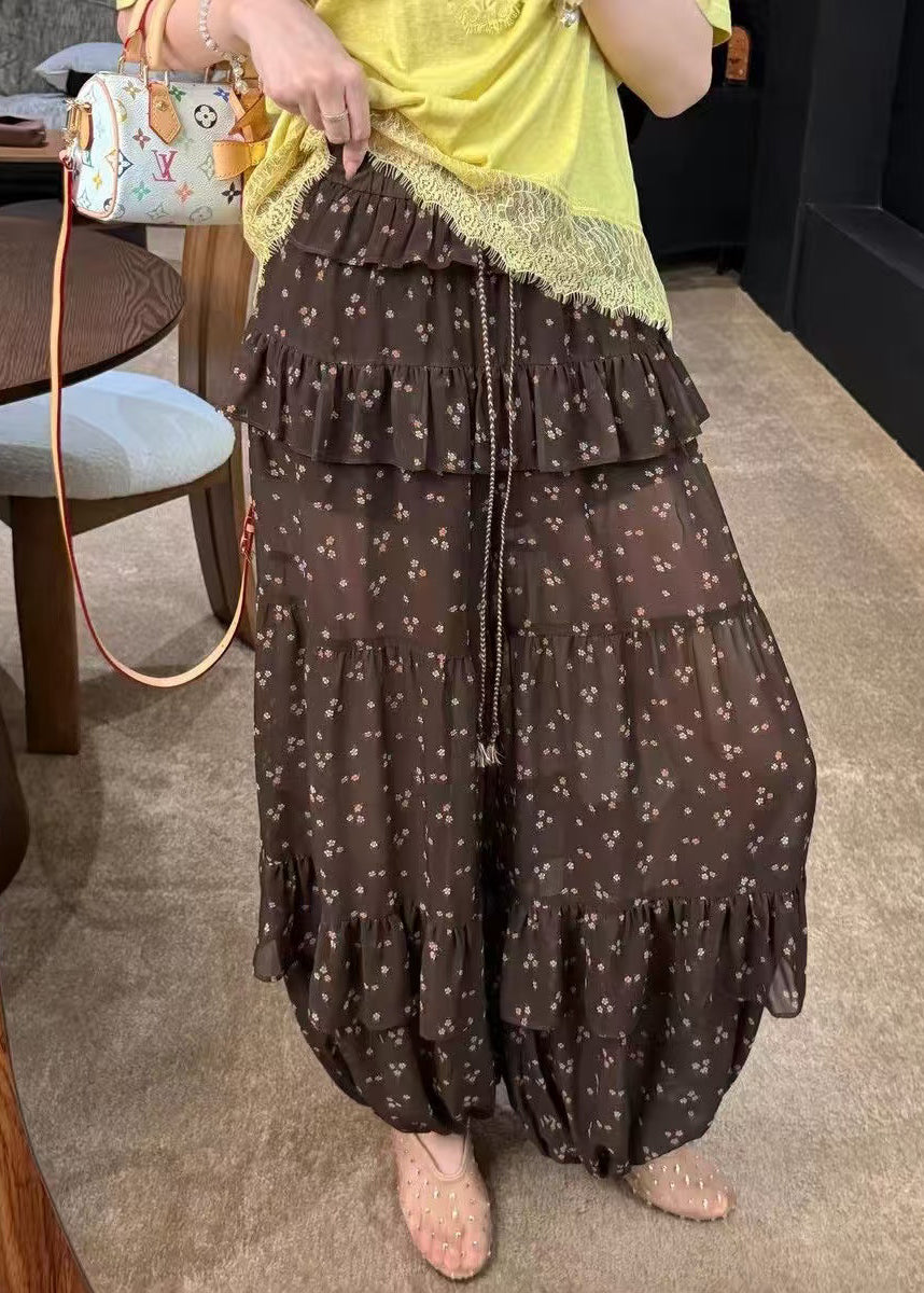 Pantalon Femme Style Lanterne à Volants avec Cordon de Serrage Imprimé 0