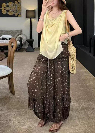 Pantalon Femme Style Lanterne à Volants avec Cordon de Serrage Imprimé 2