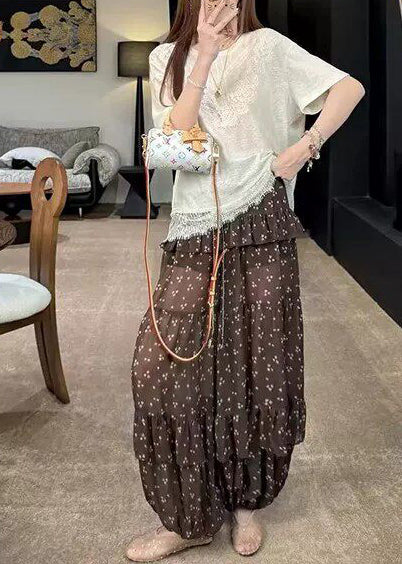 Pantalon Femme Style Lanterne à Volants avec Cordon de Serrage Imprimé 3