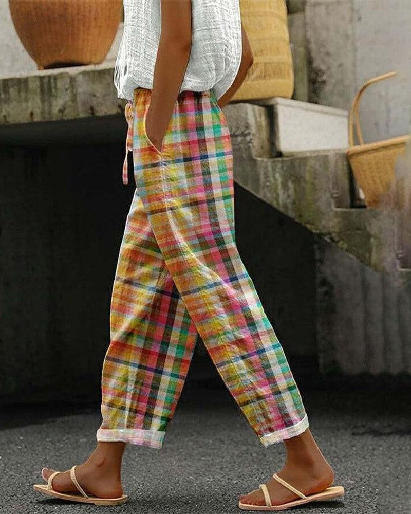 Pantalon Femme Style Vintage à Carreaux 1