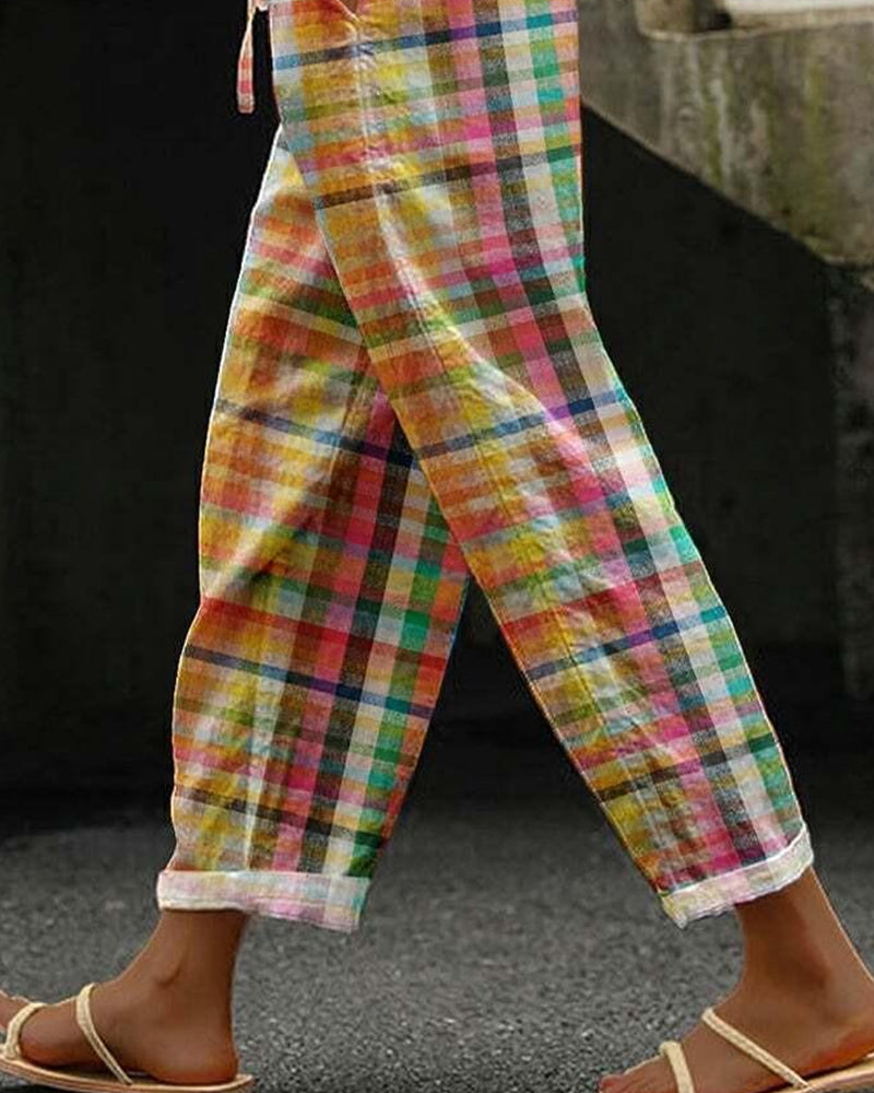 Pantalon Femme Style Vintage à Carreaux 2
