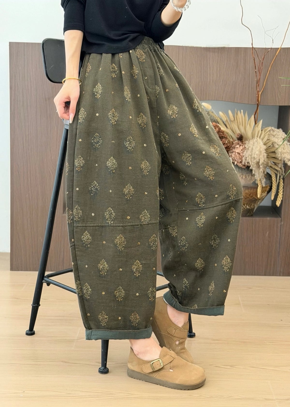 Pantalon Femme Taille Élastique Imprimé Confort Automne 3