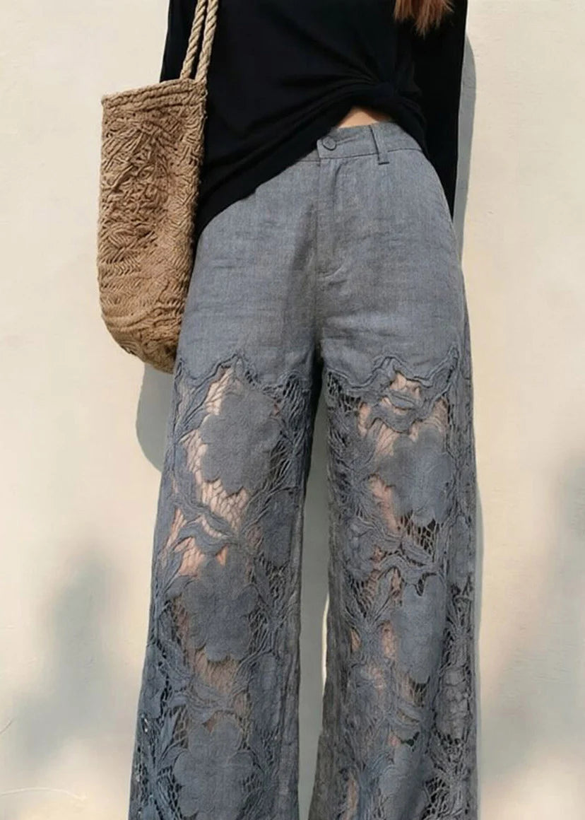 Pantalon Femme Taille Haute Jambes Larges à Poches 1