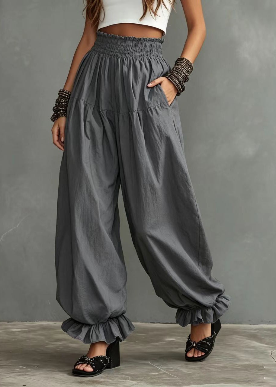 Pantalon Femme Taille Haute Lanterne avec Volants Fluide 1