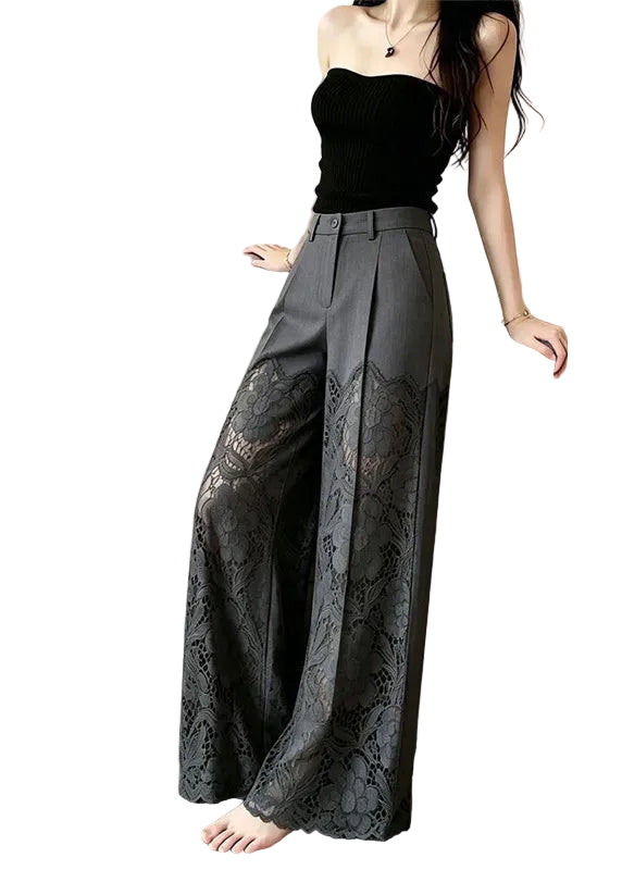 Pantalon Femme Taille Haute Patchwork Dentelle 0