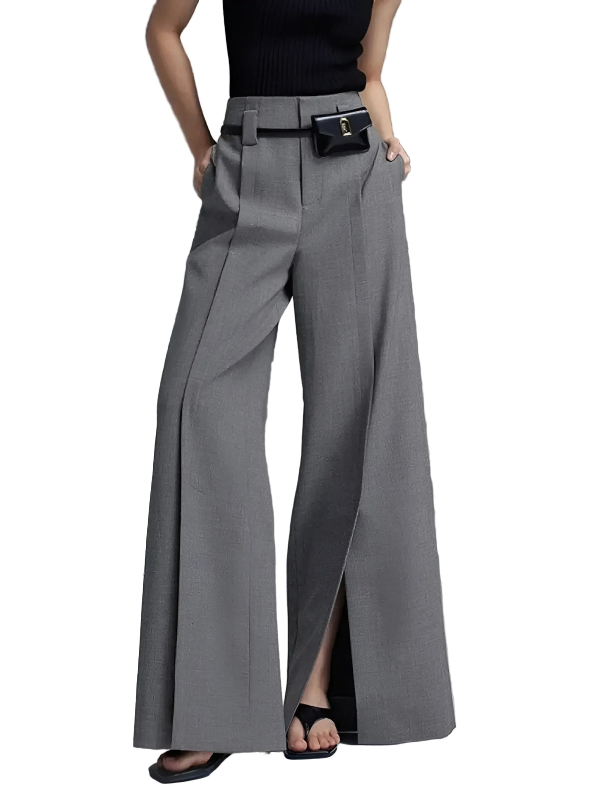 Pantalon Femme Taille Haute Plissé Fendu 0