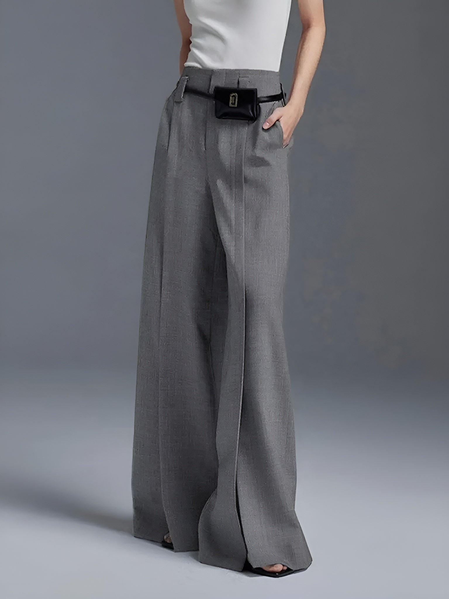 Pantalon Femme Taille Haute Plissé Fendu 1