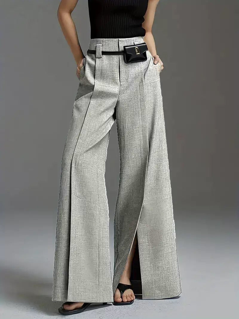 Pantalon Femme Taille Haute Plissé Fendu 3