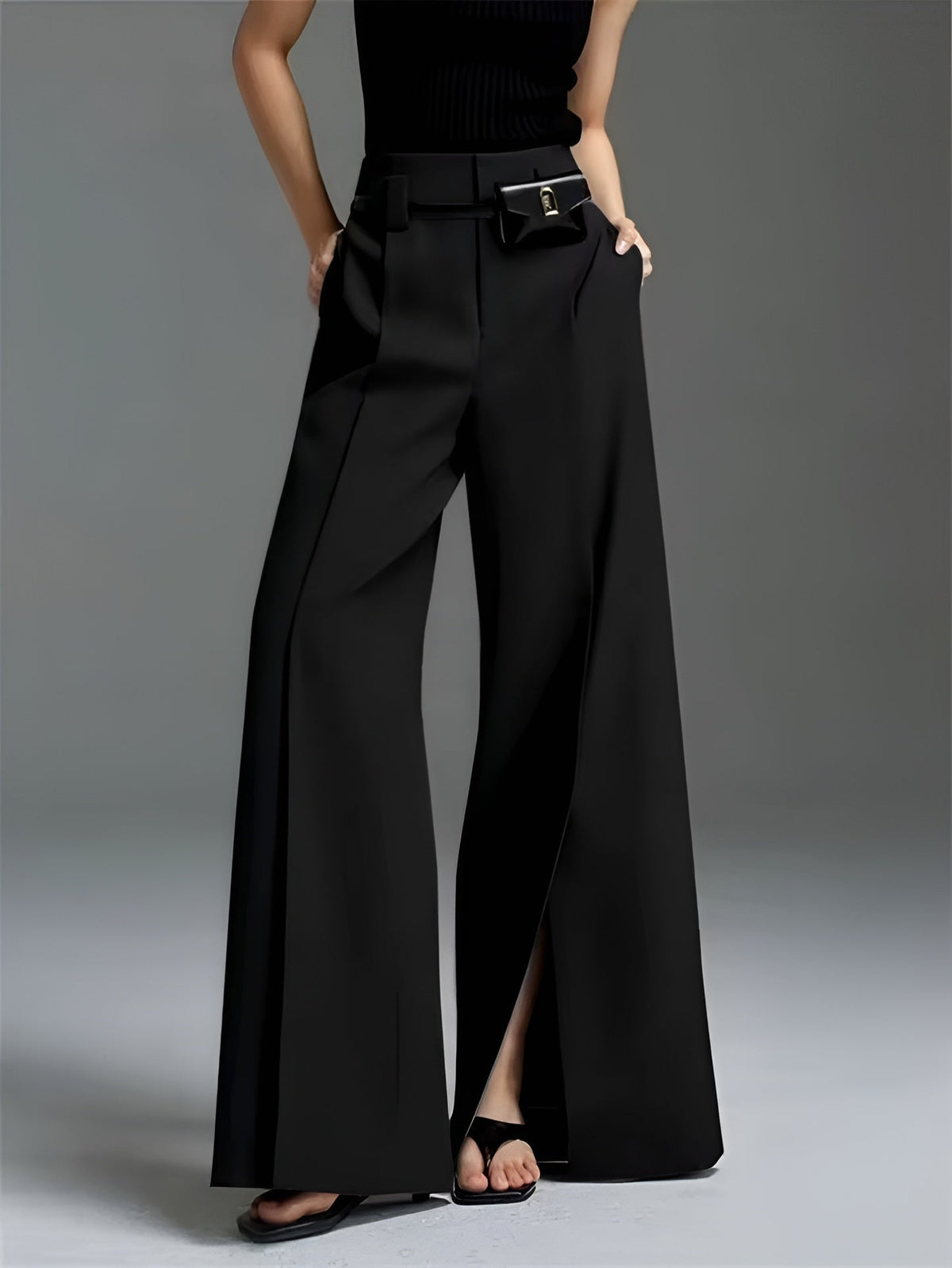 Pantalon Femme Taille Haute Plissé Fendu 4