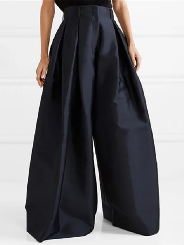 Pantalon Femme Taille Haute Plissé Jambes Larges 1