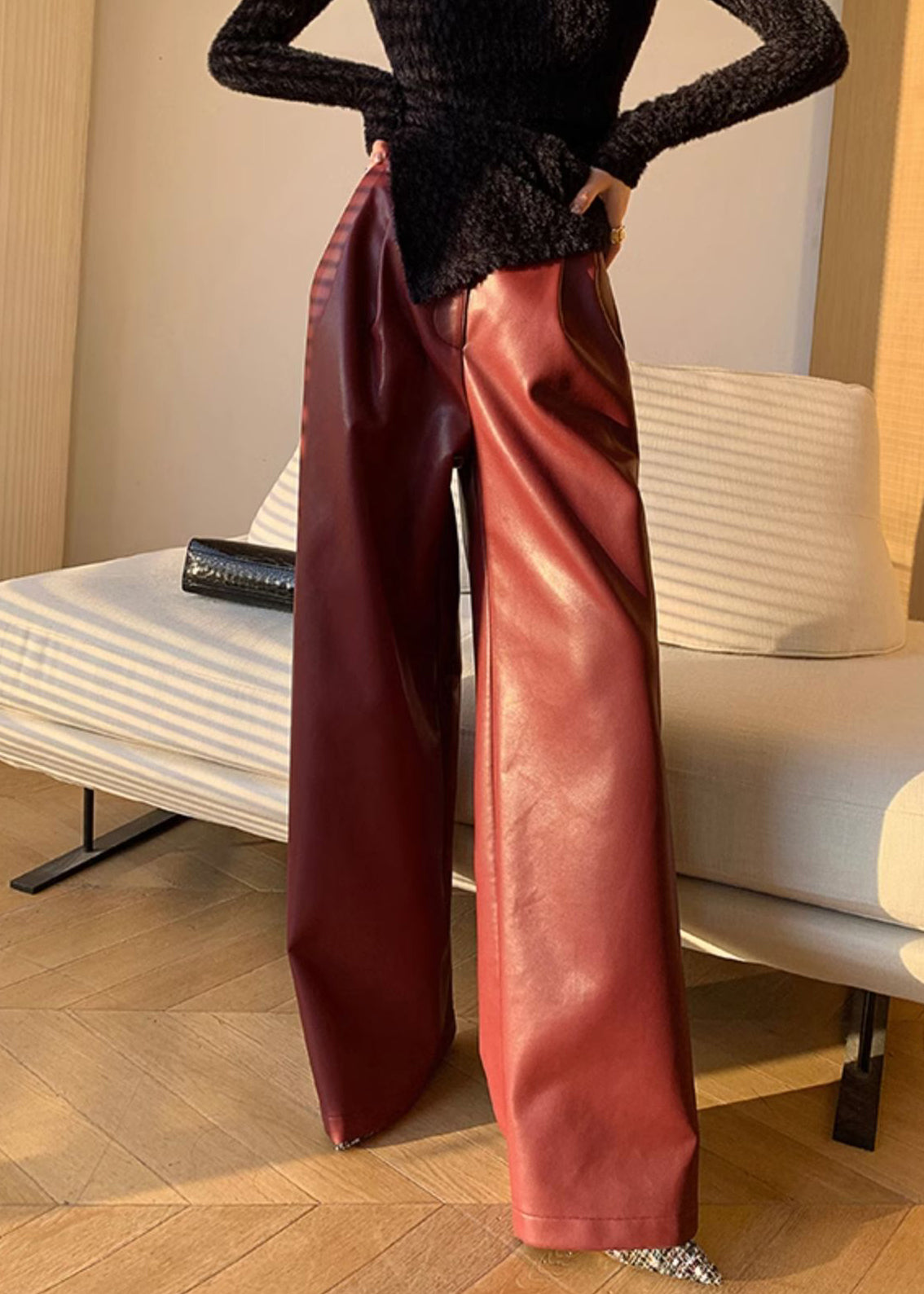 Pantalon Femme Taille Haute en Simili Cuir 3