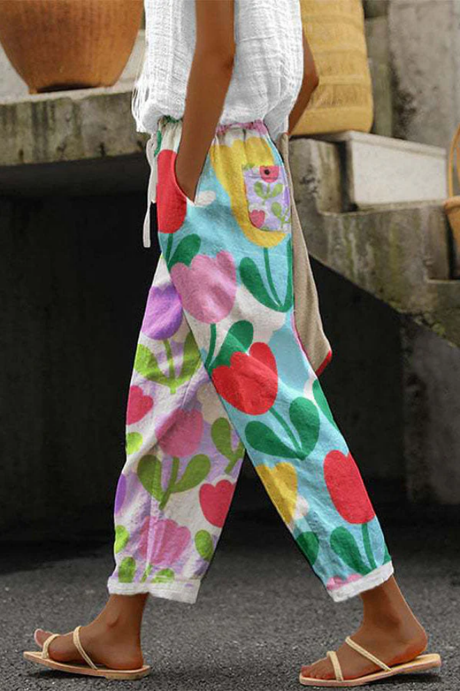 Pantalon Femme à Poches Boutonnées Imprimé Unique 10