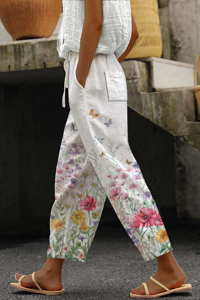 Pantalon Femme à Poches Boutonnées Imprimé Unique 8