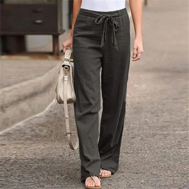 Pantalon Fluide Femme Coton Lin Taille Élastique Décontracté 6