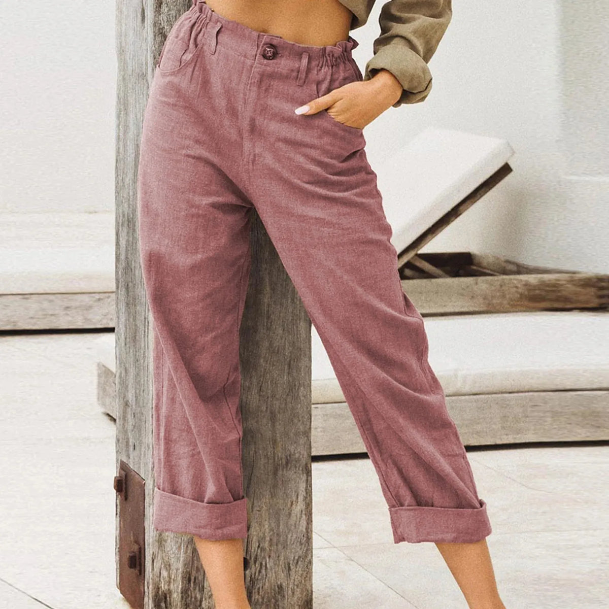 Pantalon Fluide Femme Décontracté Coton Lin 6