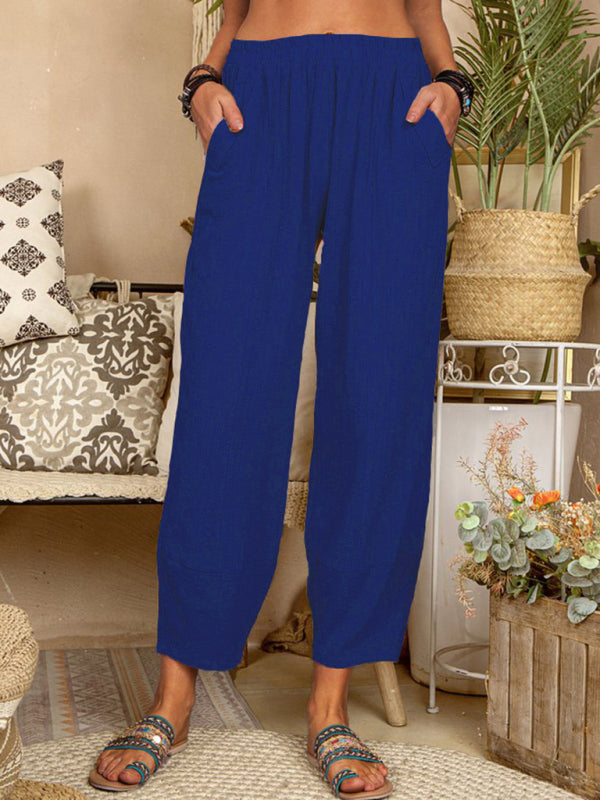 Pantalon Fluide Femme Harem Lin Coton Décontracté 11