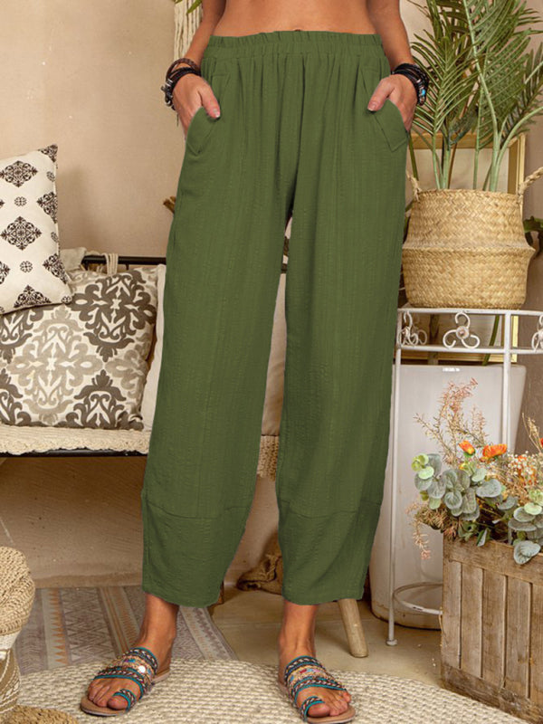 Pantalon Fluide Femme Harem Lin Coton Décontracté 1