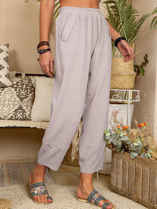 Pantalon Fluide Femme Harem Lin Coton Décontracté 3