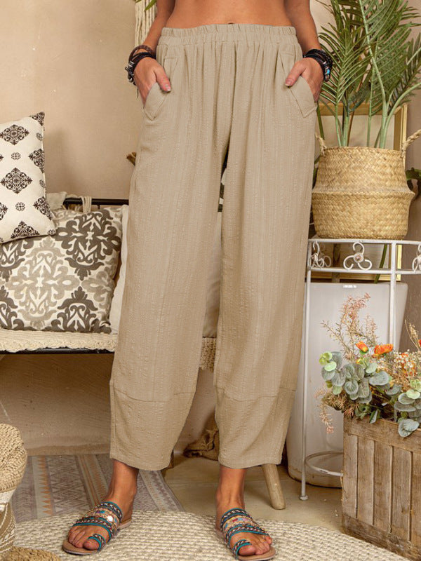 Pantalon Fluide Femme Harem Lin Coton Décontracté 7