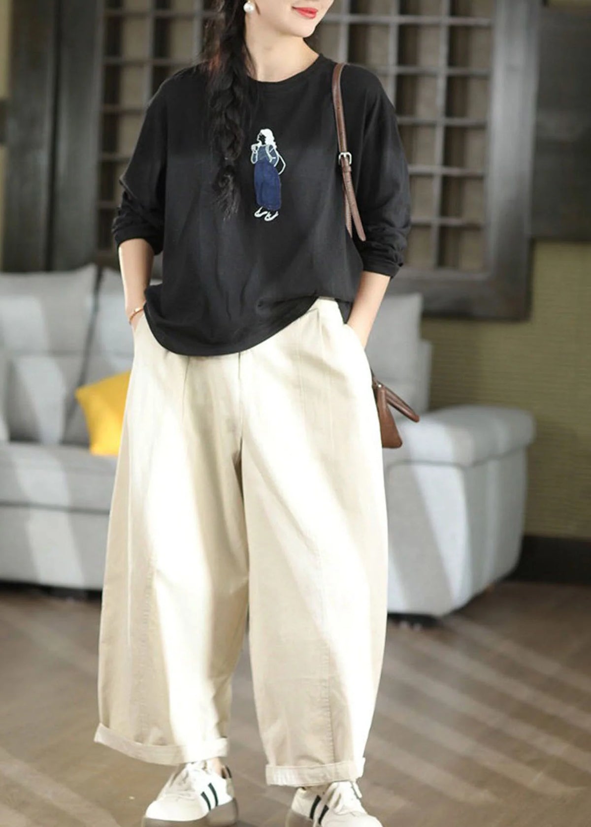 Pantalon Fluide Femme Large Oversize Style Décontracté Automnal 2