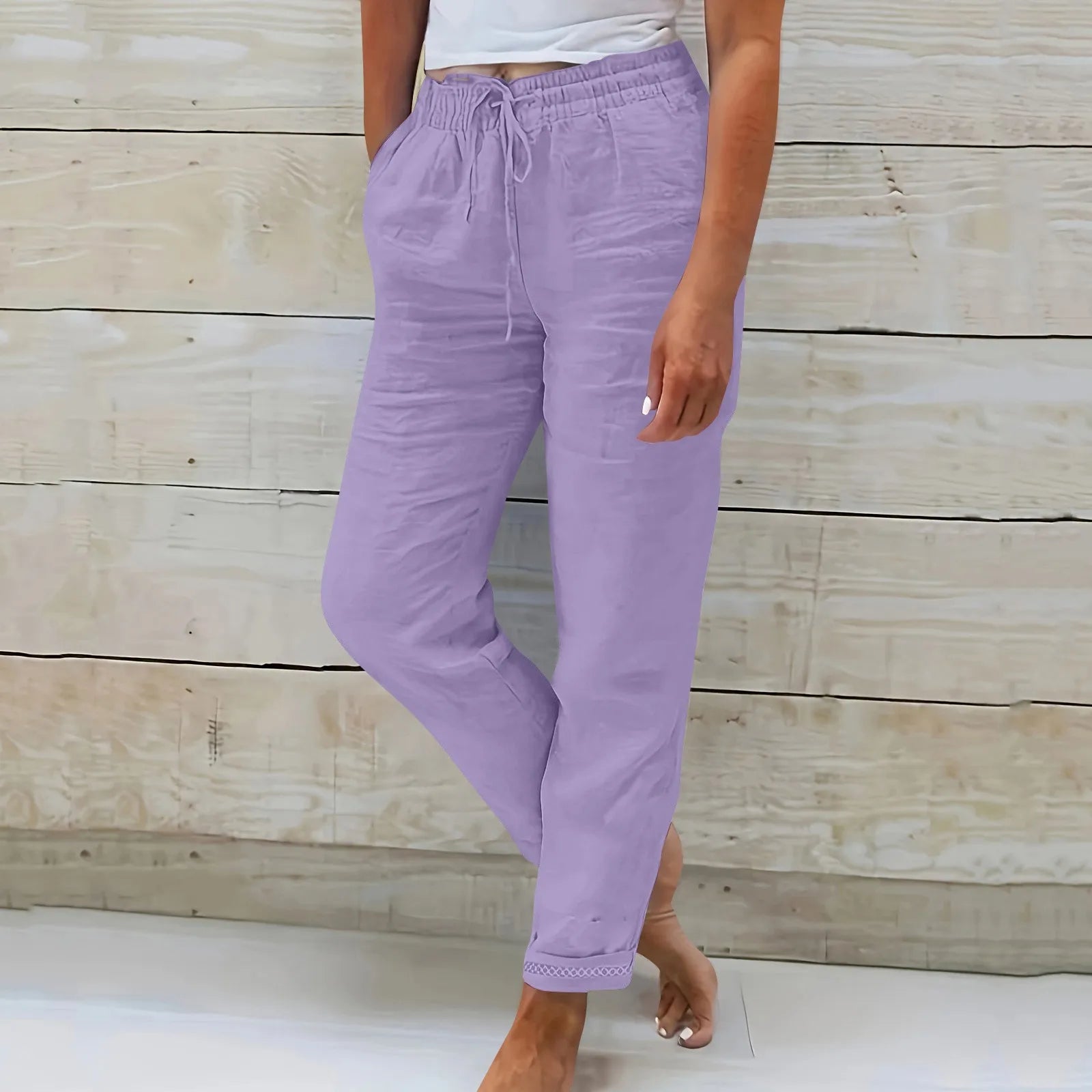 Pantalon Fluide Femme Taille Élastique Coton Lin 6