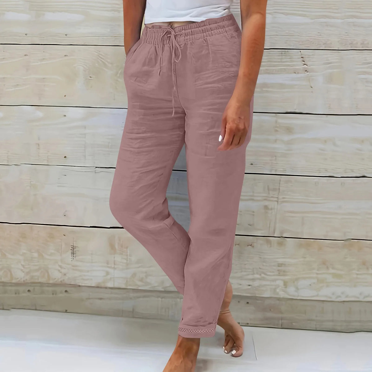 Pantalon Fluide Femme Taille Élastique Coton Lin 8