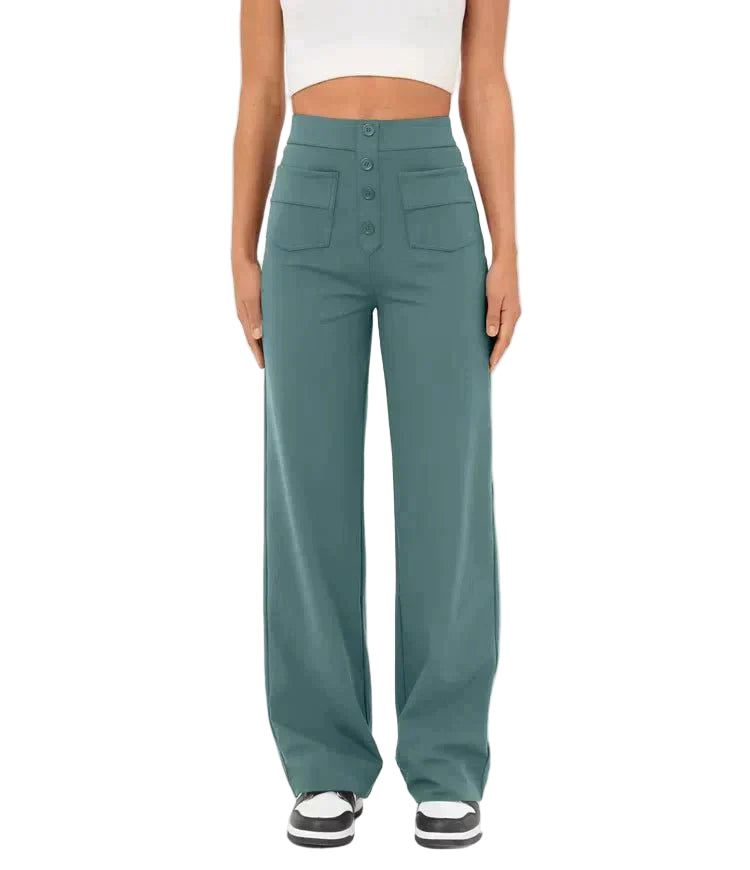 Pantalon Fluide Femme Taille Haute Confortable Moderne 0