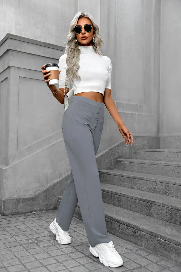 Pantalon Fluide Femme Taille Haute Confortable Moderne 2