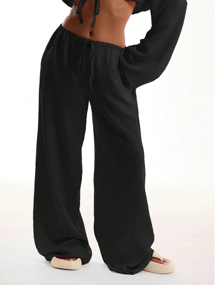Pantalon Fluide Femme Taille Haute Coton Lin Large Décontracté 5