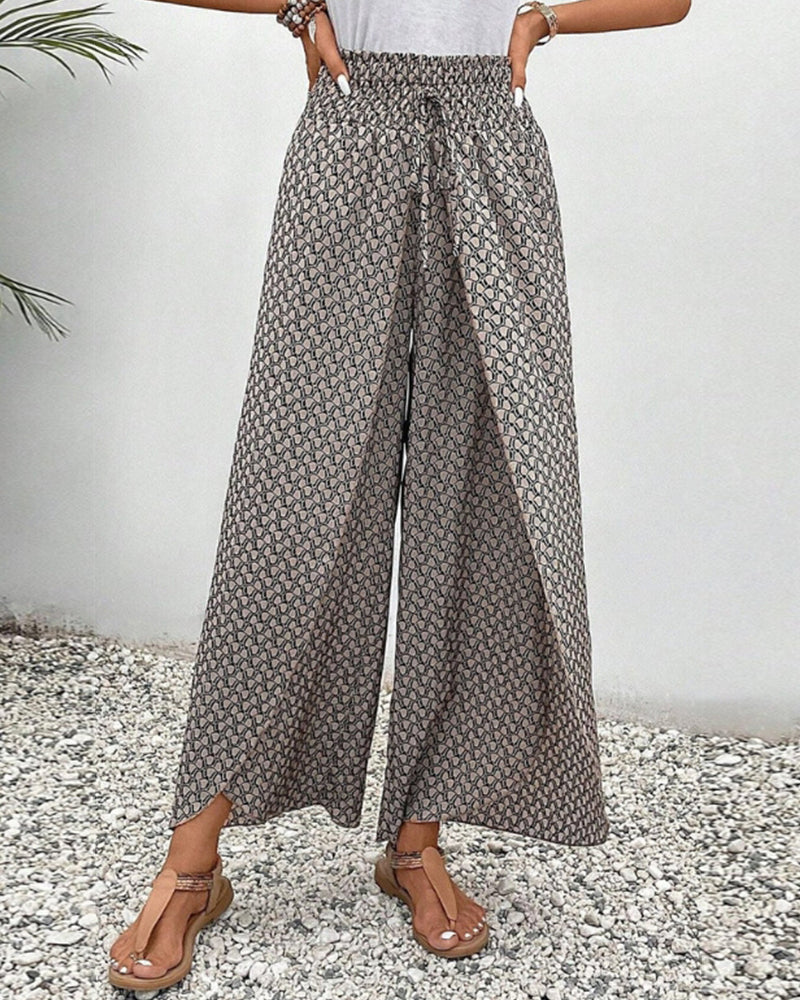 Pantalon Fluide Femme Taille Haute Imprimé Géométrique 2