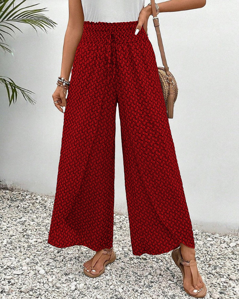 Pantalon Fluide Femme Taille Haute Imprimé Géométrique 4
