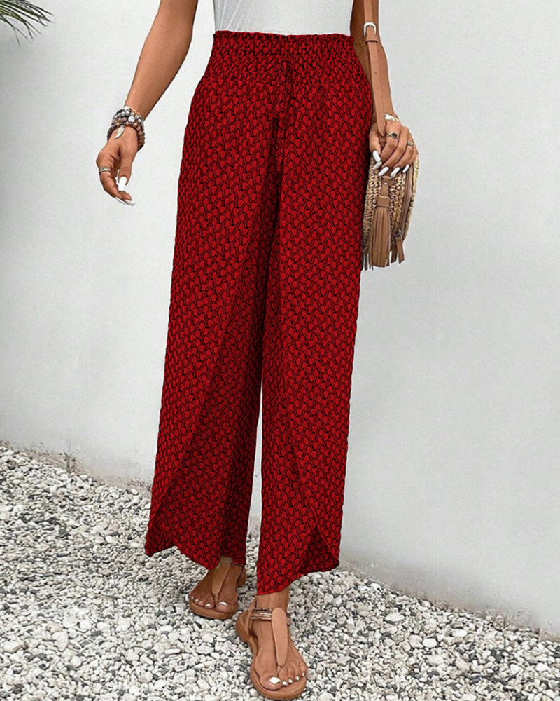 Pantalon Fluide Femme Taille Haute Imprimé Géométrique 5