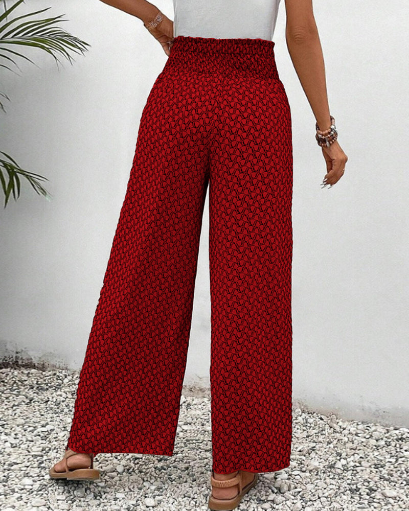 Pantalon Fluide Femme Taille Haute Imprimé Géométrique 7